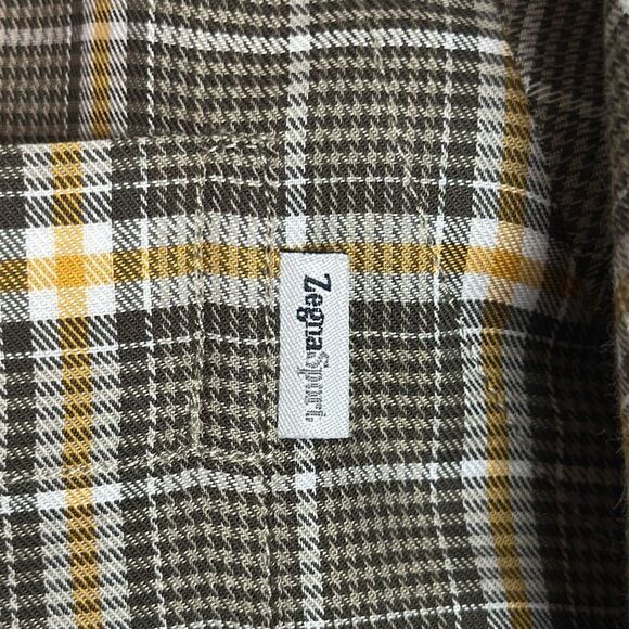 ZEGNA Sport Cotton Shirt Button Down Taupe Plaid Men’s size S - Picture 10 of 14